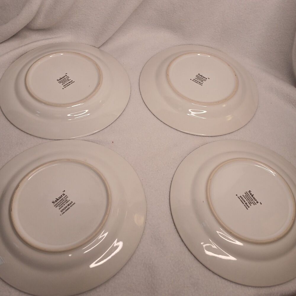 4 Salad Plates Sakura Debbie Mumm 4 Designs Snowman Vintage Stoneware 1997 - Picture 11 of 13